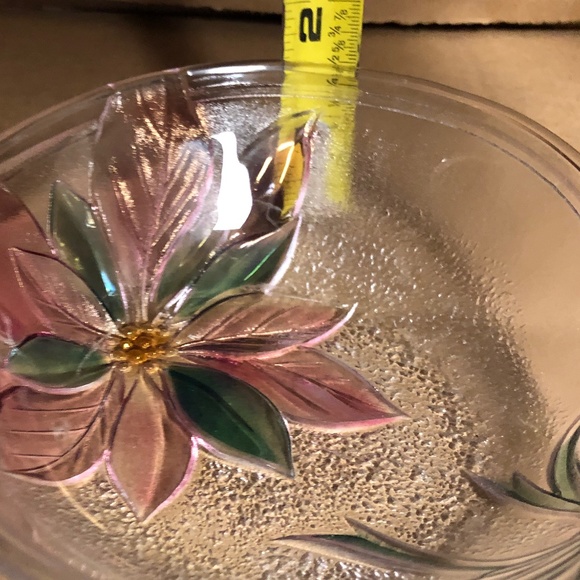 Glass Poinsettia Heart Shape Candy Dish Vintage Christmas Holiday Decor - Picture 5 of 8